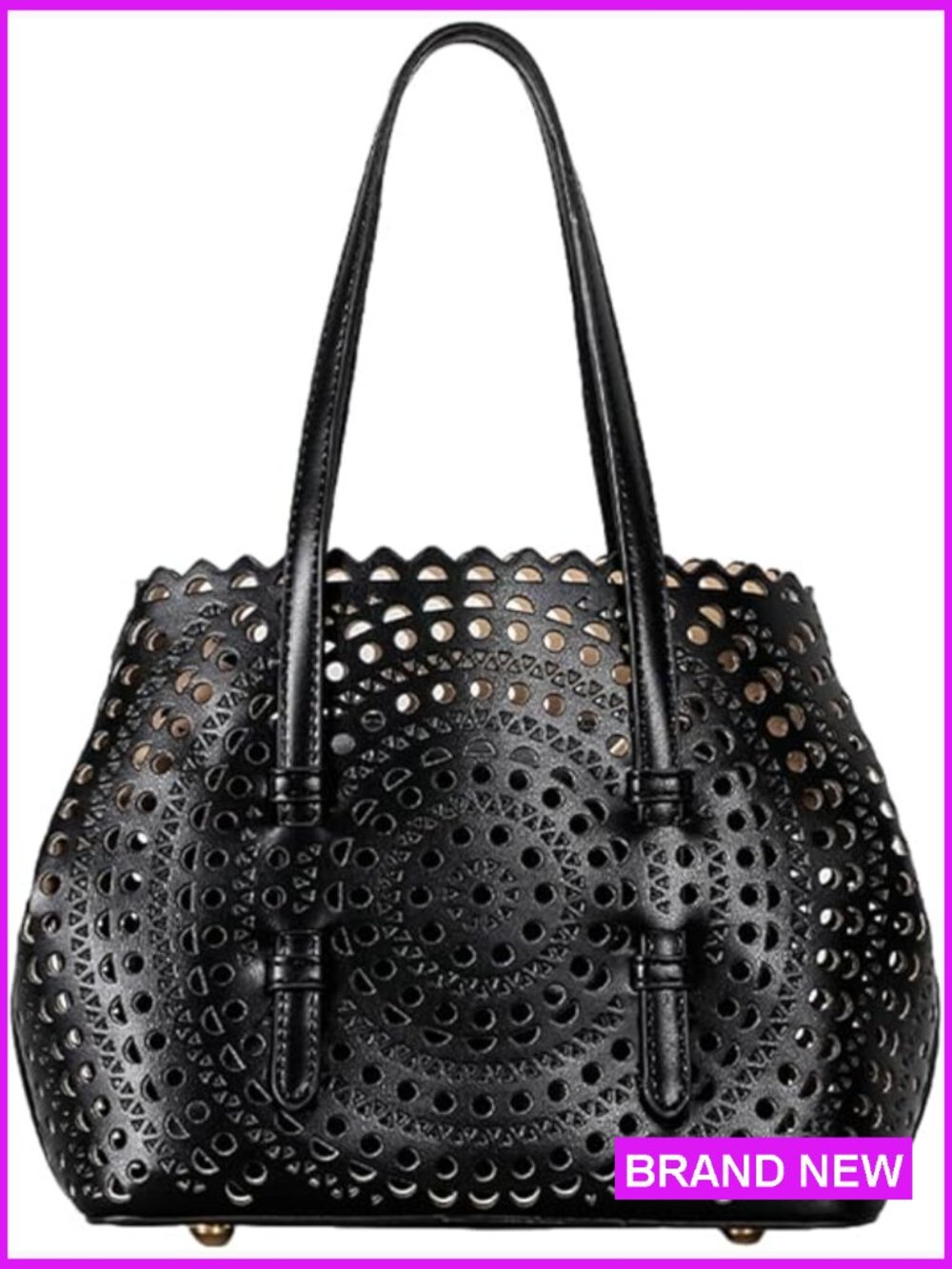 Black Laser-Cut Tote Bag - Classic Women's Shoulder Bag